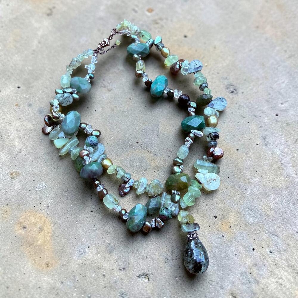 Sterling Silver Multi-Strand Mixed Natural Gemstone Necklace